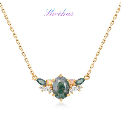 Moss Agate 10K Gold-Plated Sterling Silver Oval Flower-cluster Choker Necklace