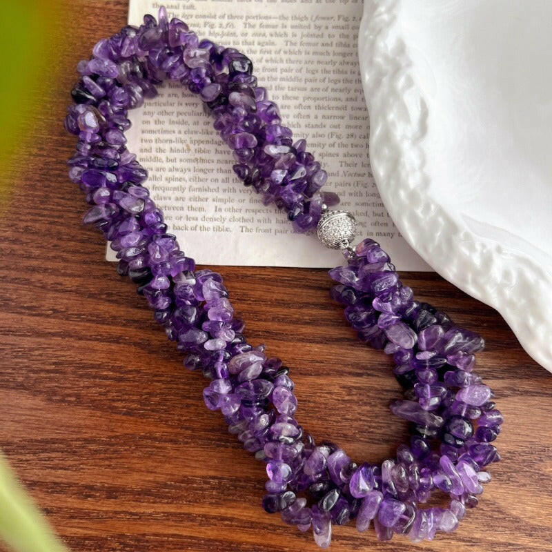 Amethyst Crushed Stone Multi-layer Choker Necklace by Sheehas