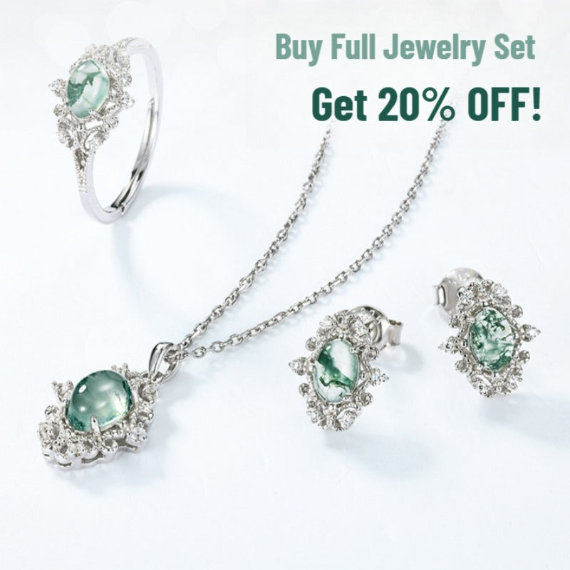 Moss Agate Palace-Style Earrings | Sterling Silver Studs for Balance & Prosperity