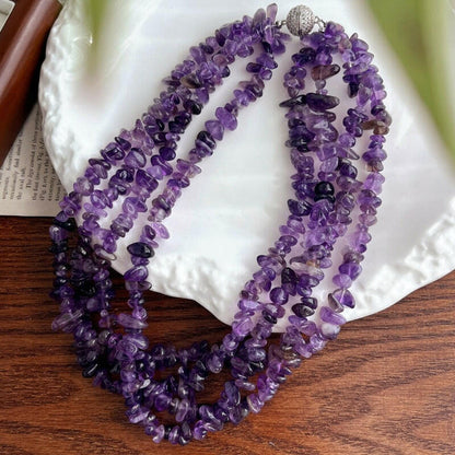 Amethyst Crushed Stone Multi-layer Choker Necklace by Sheehas