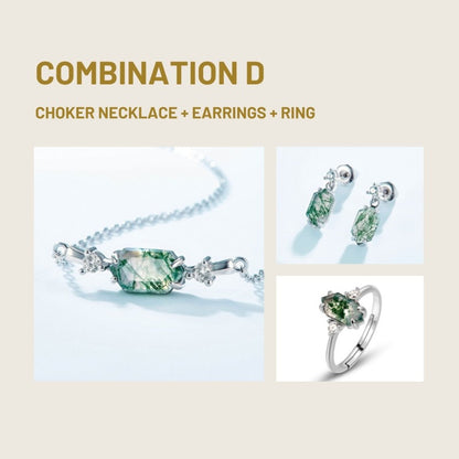 Moss Agate Sterling Silver Hexagon Prong-setting Retro Jewelry Set ( 6 Combinations Available)
