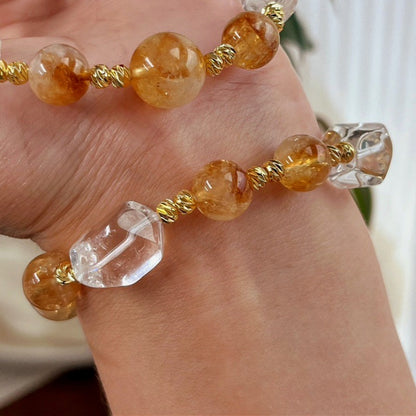 Sheehas Feng Shui Natural Citrine and White Crystal Maillard-style Retro Elastic Bracelet