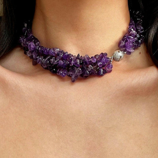 Amethyst Crushed Stone Multi-layer Choker Necklace by Sheehas