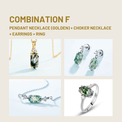Moss Agate Sterling Silver Hexagon Prong-setting Retro Jewelry Set ( 6 Combinations Available)
