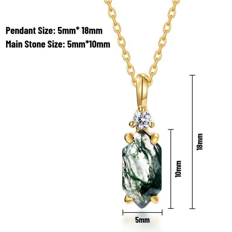 Moss Agate Sterling Silver Hexagon Prong-setting Retro Pendant Necklace (Platinum/Gold Pated)