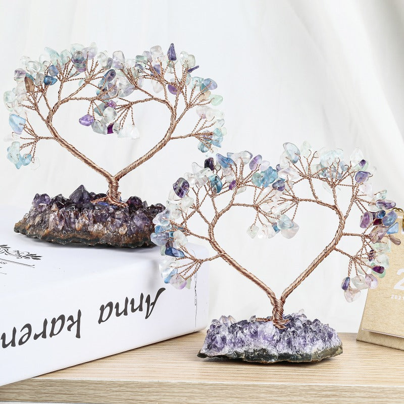 Sheehas Sacred Chakra Crystal Love Heart Tree with Natural Amethyst Cluster Base