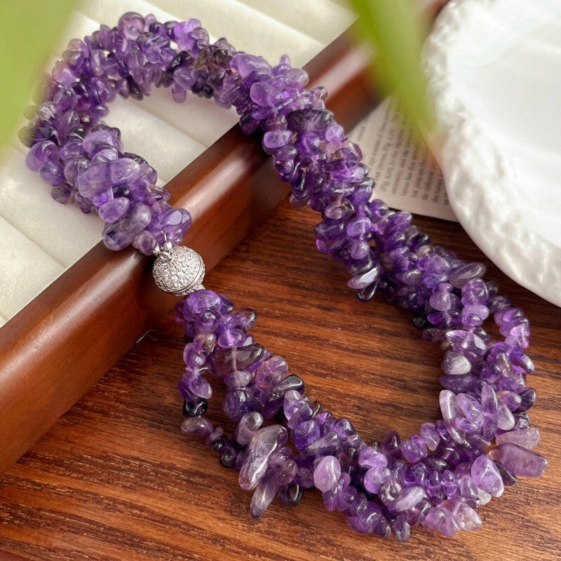 Amethyst Crushed Stone Multi-layer Choker Necklace by Sheehas