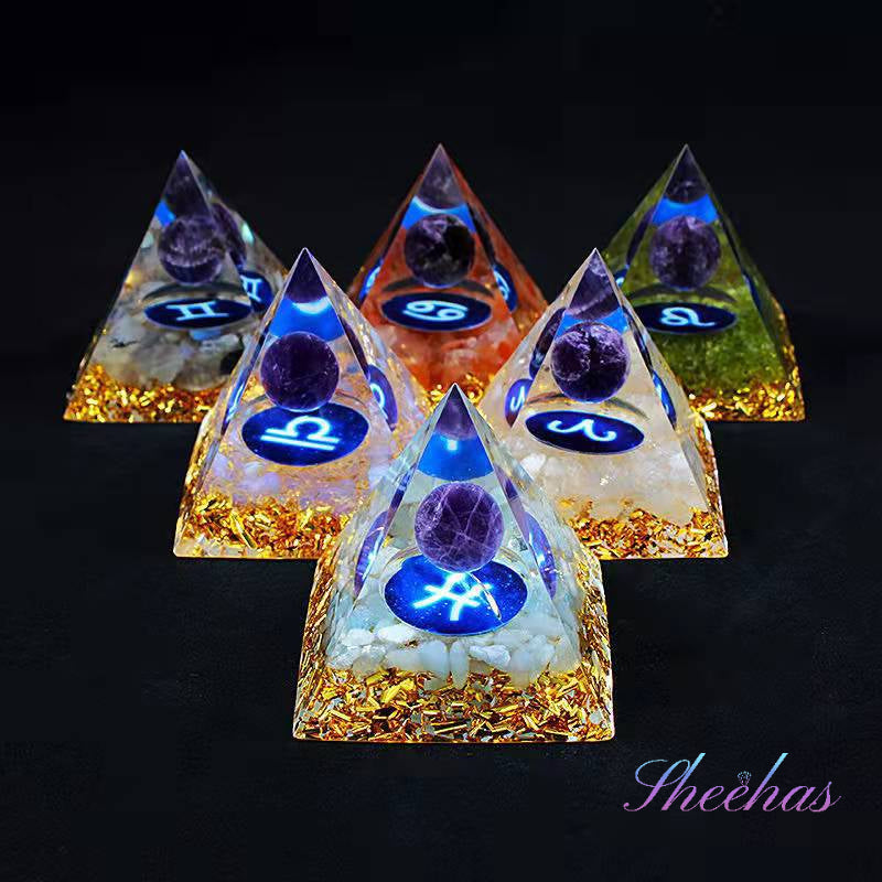 Sheehas Zodiac Crystal Pyramid | Astrological Energy Amplifier for the Twelve Zodiac Signs