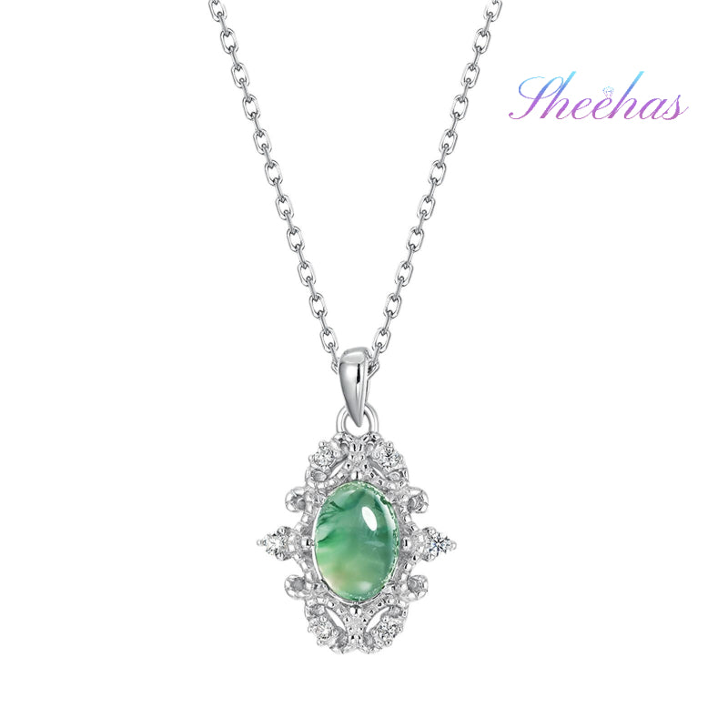 Moss Agate Palace-Style Pendant Necklace | Sterling Silver Pendant for Balance & Prosperity