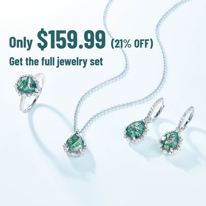Moss Agate Sterling Silver Teardrop-shaped Diamond-encrusted Necklace