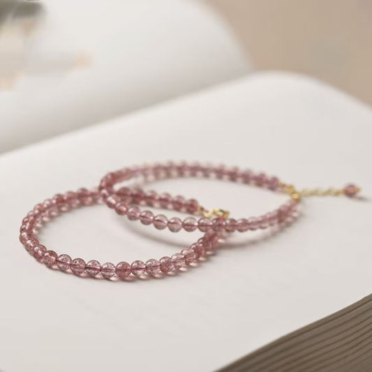 Sheehas Feng Shui Natural Strawberry Crystal Heart Chakra Healing Stackable Bracelet