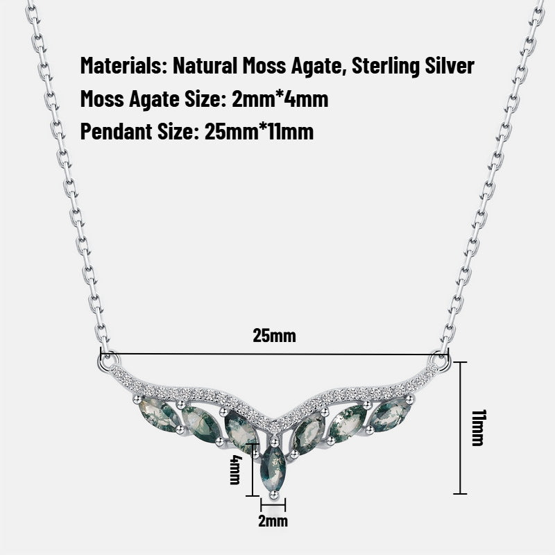 Pure Love: Natural Moss Agate Sterling Silver Angel's Wings Jewelry Set