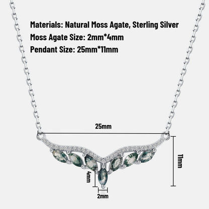 Pure Love: Natural Moss Agate Sterling Silver Angel's Wings Jewelry Set