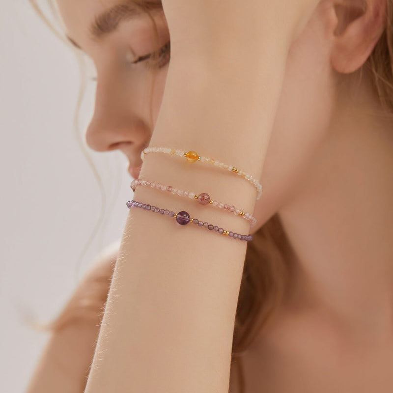 Sheehas Feng Shui Natural Crystal 18K Gold-plated Adjustable Stackable Bracelet: Improve Your Luck