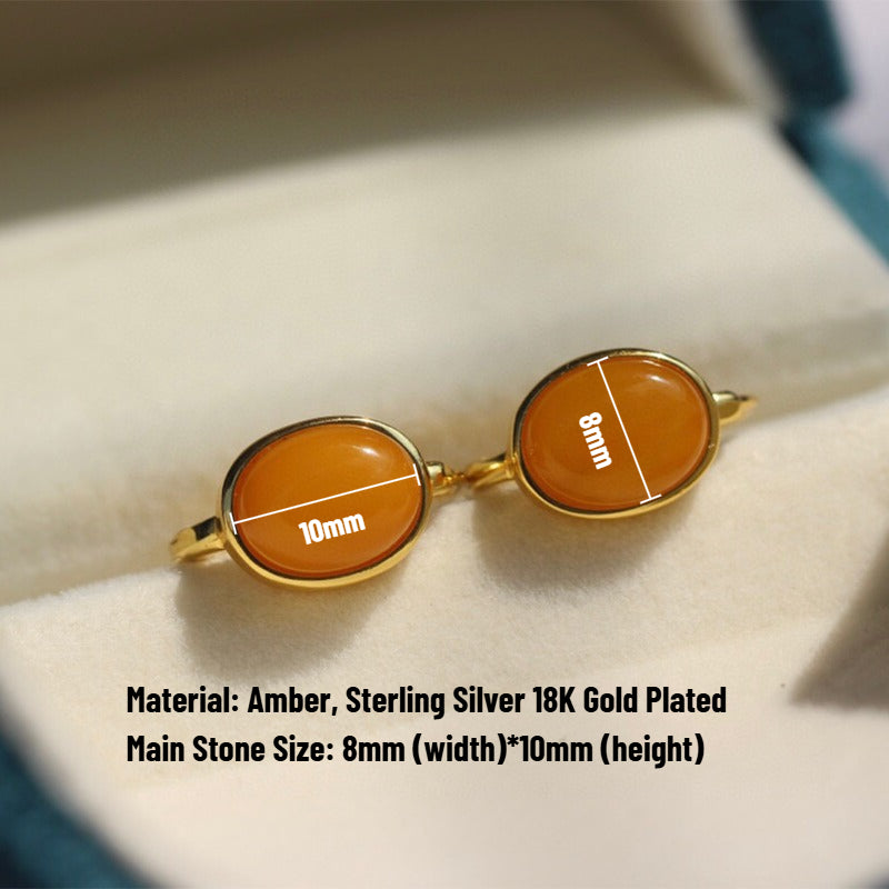 Sheehas Natural Amber Sterling Silver 18K Gold Plated Minimalist-style Ear Clasps: Wealth Guardianship