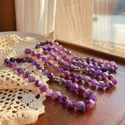 Sheehas Natural Irregular Amethyst Beaded Healing Choker Necklace
