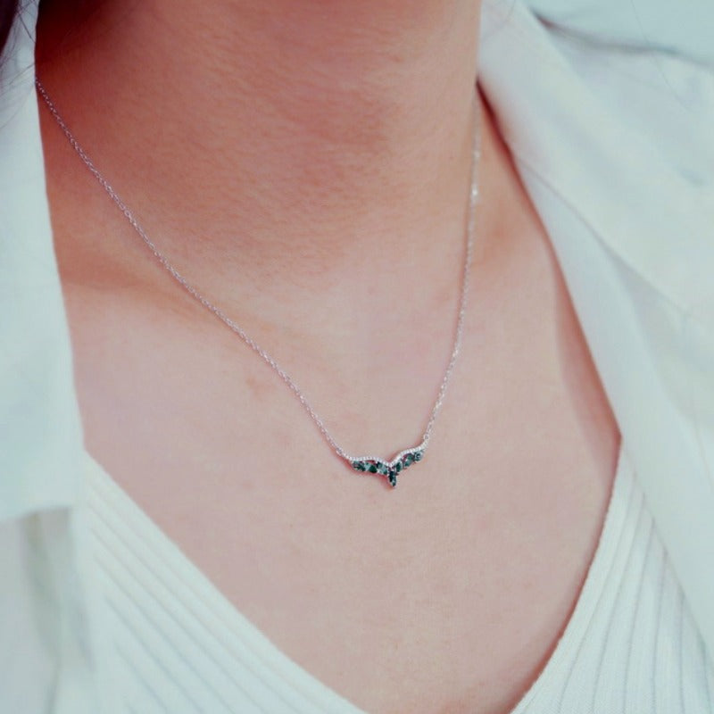 Pure Love: Natural Moss Agate Sterling Silver Angel's Wing Choker Necklace