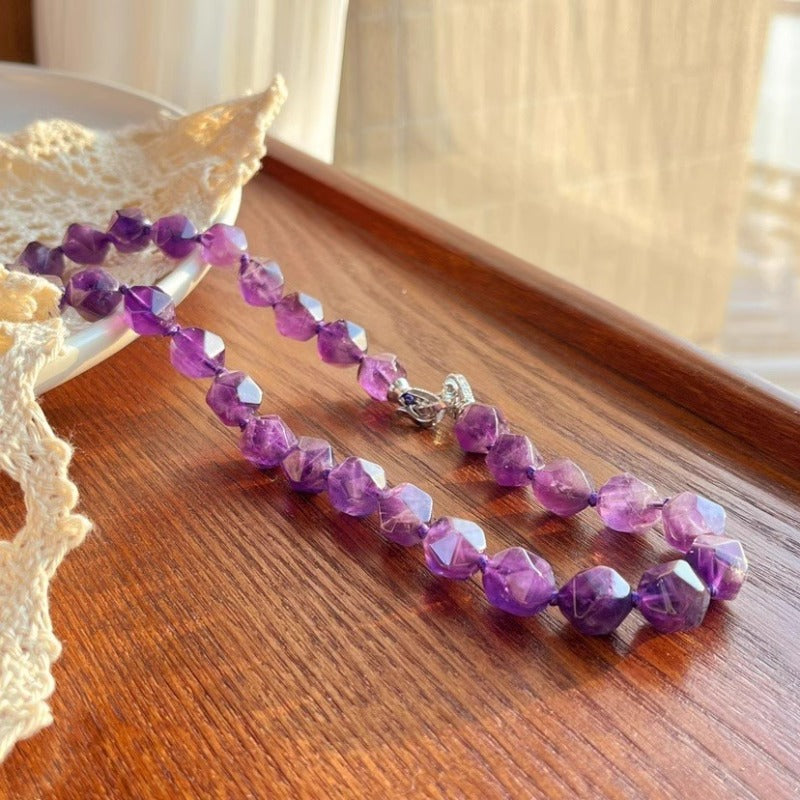 Sheehas Natural Irregular Amethyst Beaded Healing Choker Necklace