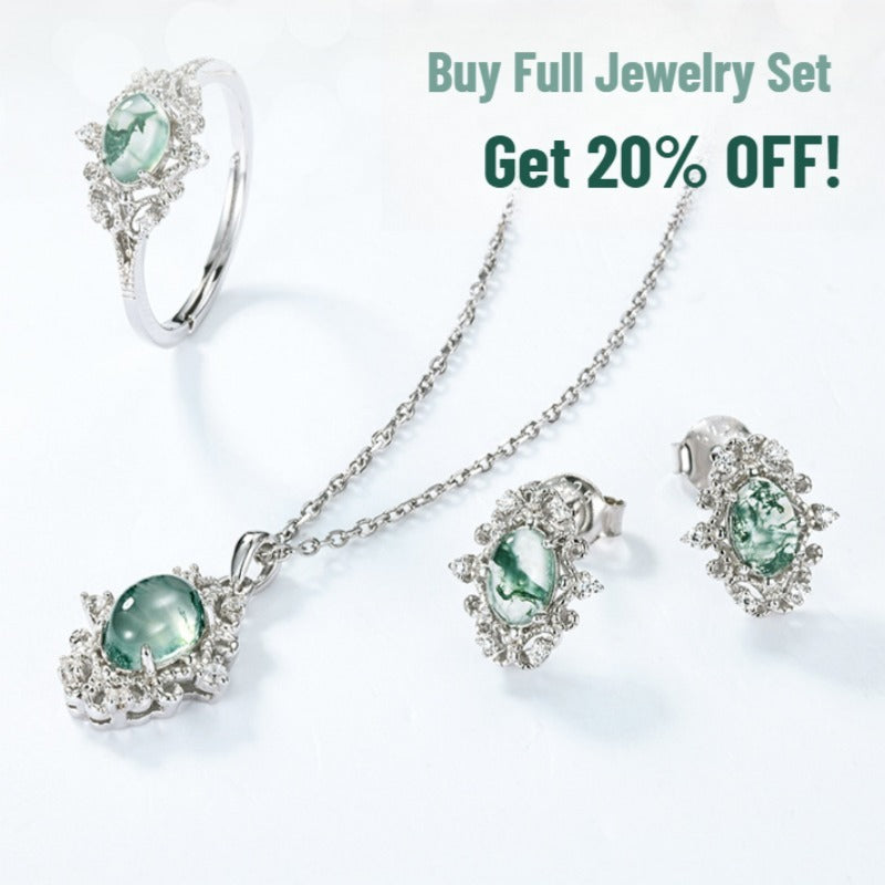 Moss Agate Palace-Style Pendant Necklace | Sterling Silver Pendant for Balance & Prosperity