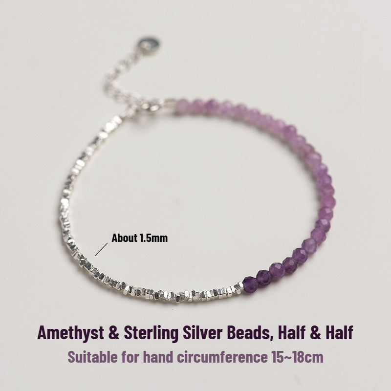 Bracelet Sheehas ajustable et empilable en améthyste naturelle dégradée et argent cassé