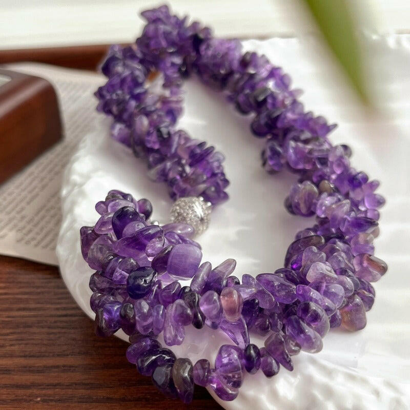 Amethyst Crushed Stone Multi-layer Choker Necklace by Sheehas