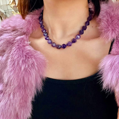 Sheehas Natural Irregular Amethyst Beaded Healing Choker Necklace