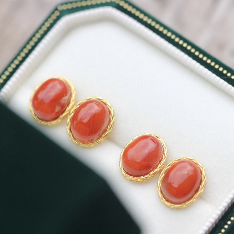 Natural Red Agate Sterling Silver Gold-Plated Wealth Attractive Studs | Unlock Your Luck Now