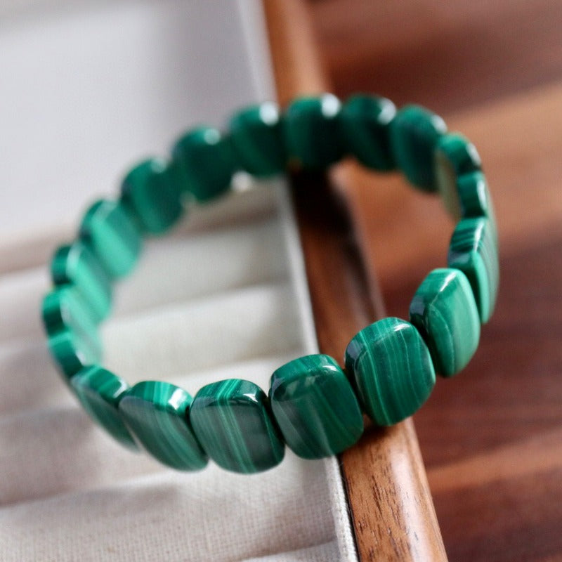 Sheehas Natural Green Malachite Rectangle Beads Chakra Healing Bracelet 10mm*14mm: Start Your Lucky Journey