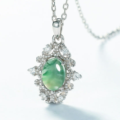 Moss Agate Palace-Style Pendant Necklace | Sterling Silver Pendant for Balance & Prosperity