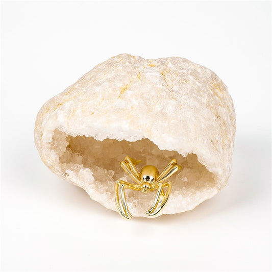 Unique White Agate Geode Embellished with Spider - A Beacon of Abundant Wealth