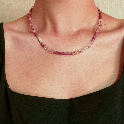 Natural Rhodochrosite, Clear Quartz & Pearl Retro Adjustable Necklace