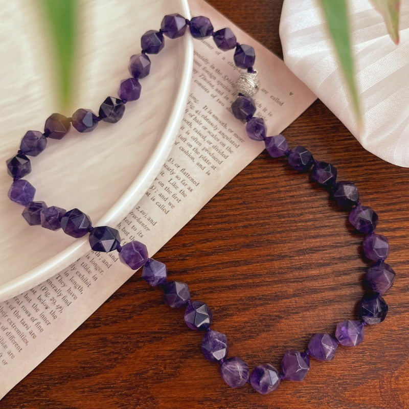 Natural Amethyst Irregular Faceted Crystal Bead Emotion Healing Necklace