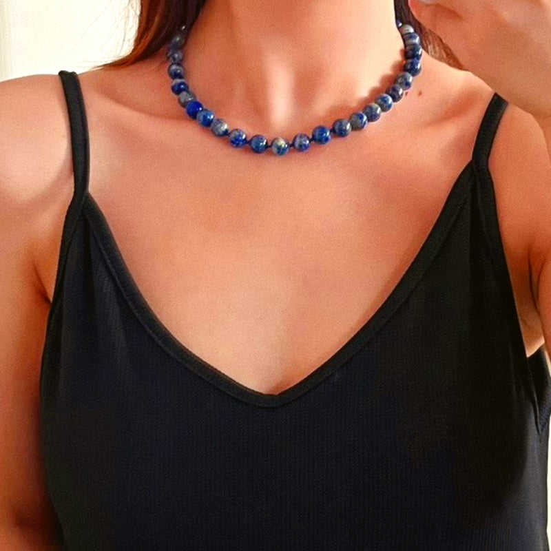 lapis-lazuli beaded chocker necklace | promote your verbal strength