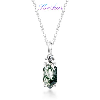 Moss Agate Sterling Silver Hexagon Prong-setting Retro Jewelry Set ( 6 Combinations Available)