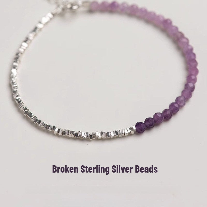 Bracelet Sheehas ajustable et empilable en améthyste naturelle dégradée et argent cassé