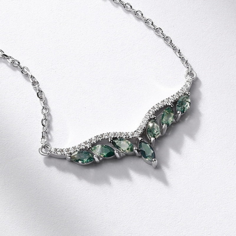 Pure Love: Natural Moss Agate Sterling Silver Angel's Wing Choker Necklace