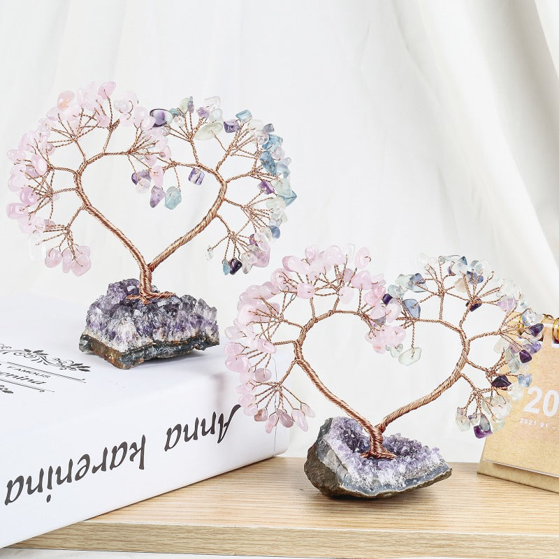 Sheehas Sacred Chakra Crystal Love Heart Tree with Natural Amethyst Cluster Base
