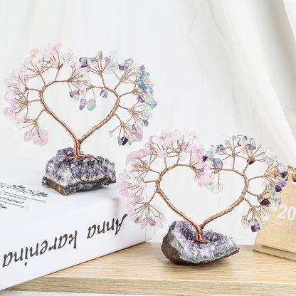 Sheehas Sacred Chakra Crystal Love Heart Tree with Natural Amethyst Cluster Base