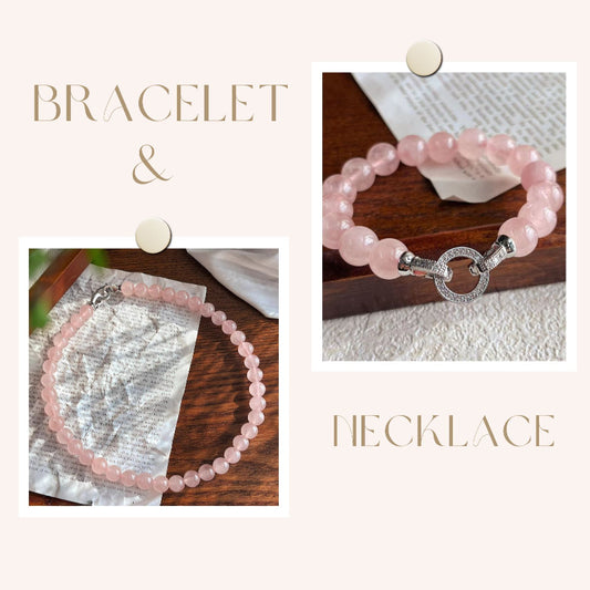 Sheehas Natural Rose Quartz Beaded Emotion Healing Jewelry Set: Attracts Love