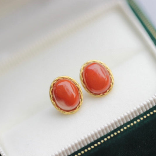 Natural Red Agate Sterling Silver Gold-Plated Wealth Attractive Studs | Unlock Your Luck Now