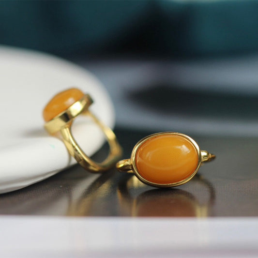 Sheehas Natural Amber Sterling Silver 18K Gold Plated Minimalist-style Ear Clasps: Wealth Guardianship