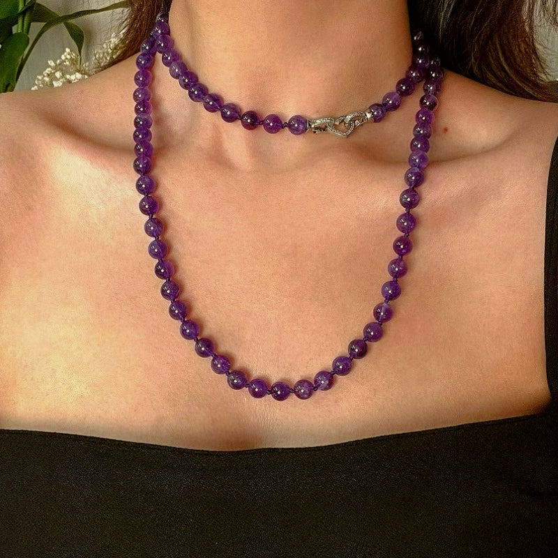 Natural Amethyst Beaded Double-Layered Elegant Necklace