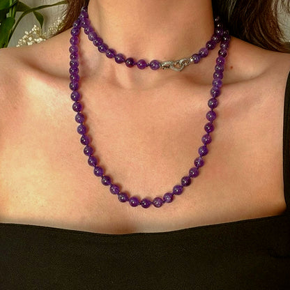 Natural Amethyst Beaded Double-Layered Elegant Necklace