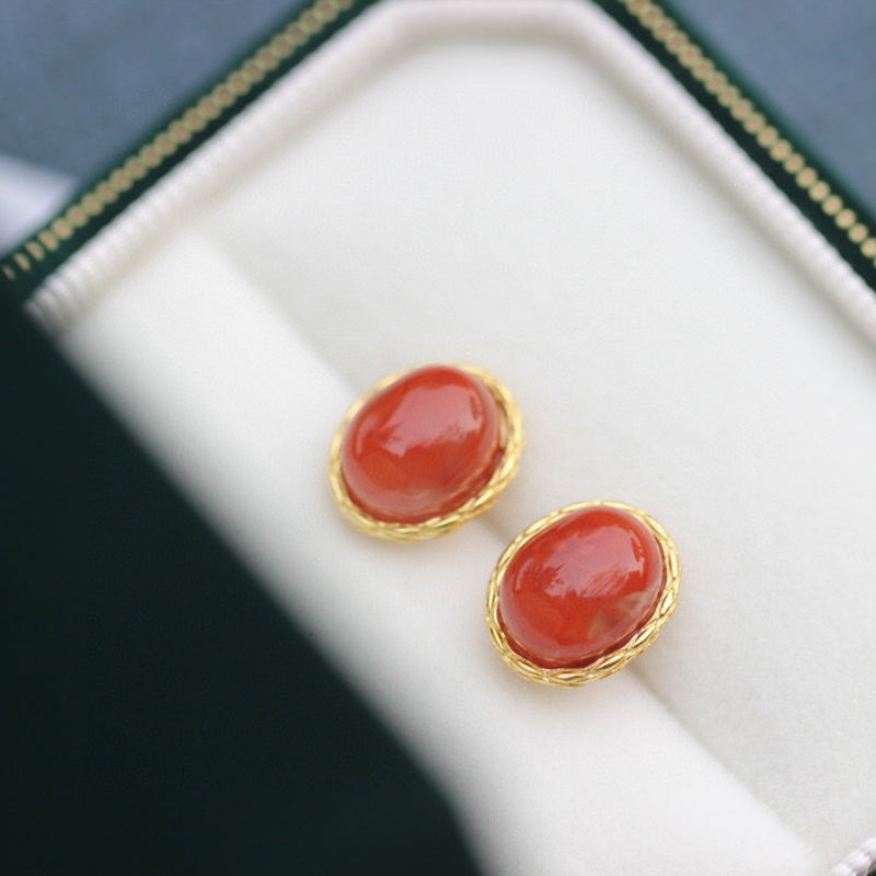 Natural Red Agate Sterling Silver Gold-Plated Wealth Attractive Studs | Unlock Your Luck Now