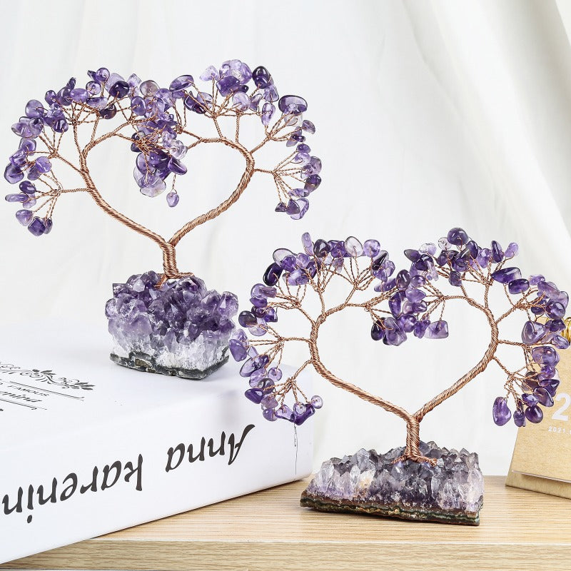 Sheehas Sacred Chakra Crystal Love Heart Tree with Natural Amethyst Cluster Base