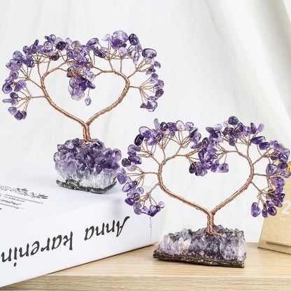 Sheehas Sacred Chakra Crystal Love Heart Tree with Natural Amethyst Cluster Base