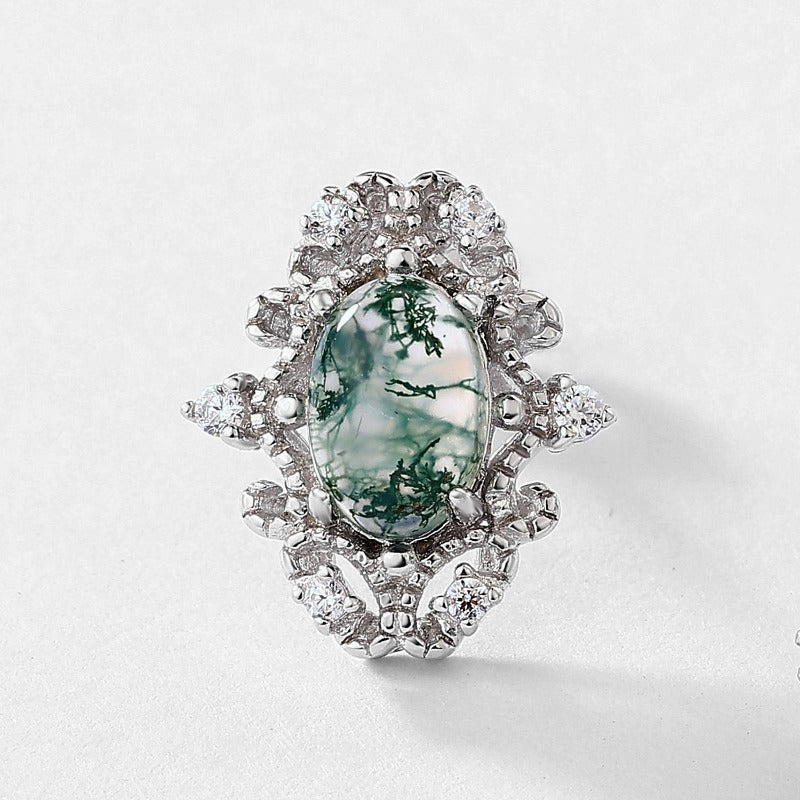 Moss Agate Palace-Style Earrings | Sterling Silver Studs for Balance & Prosperity