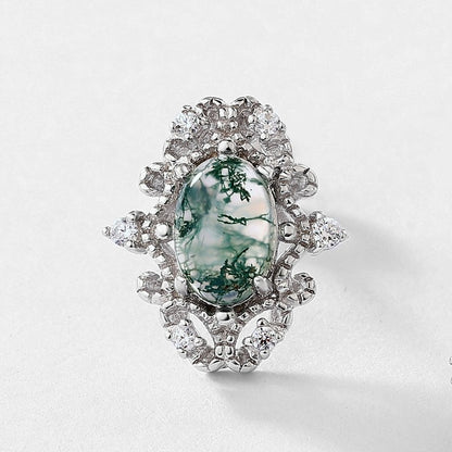 Moss Agate Palace-Style Earrings | Sterling Silver Studs for Balance & Prosperity