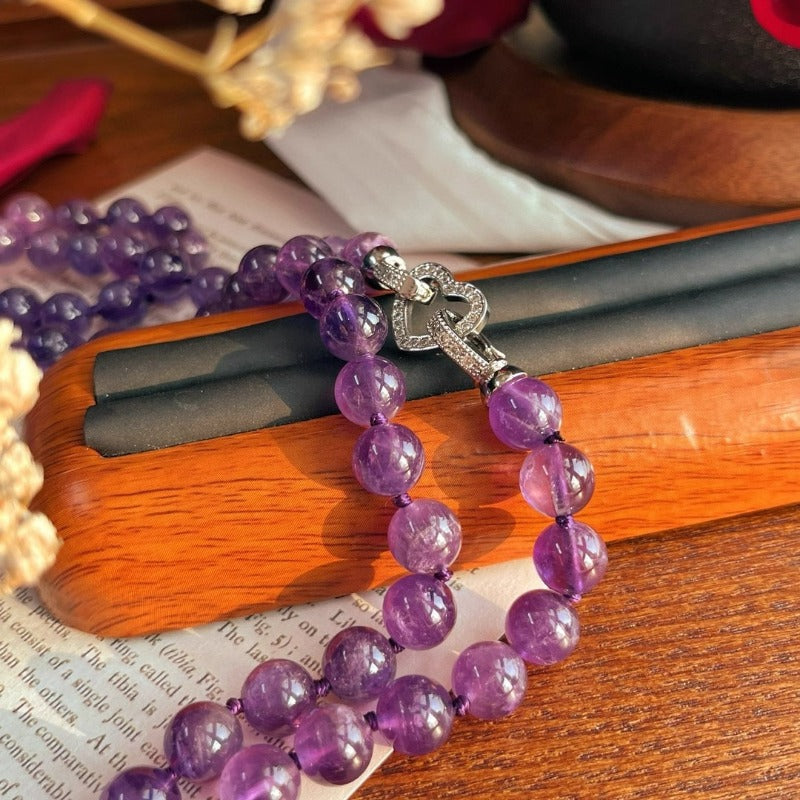 Natural Amethyst Beaded Double-Layered Elegant Necklace