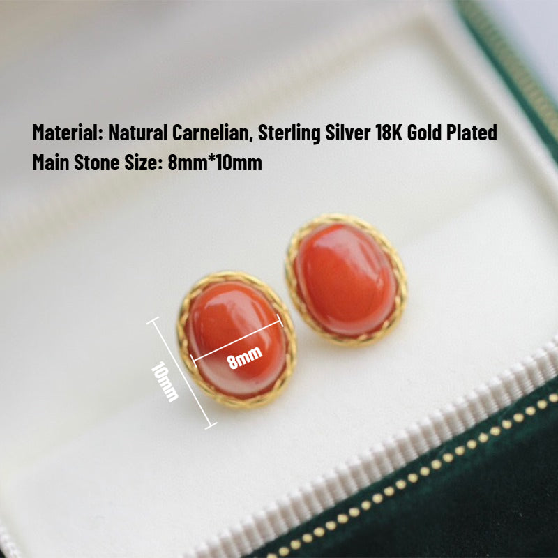 Natural Red Agate Sterling Silver Gold-Plated Wealth Attractive Studs | Unlock Your Luck Now